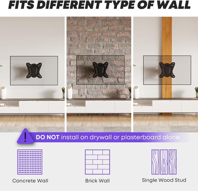 Detalle de PUTORSEN 13–30 inch TV Wall Bracket (Tilt Swivel) for LCD/LED TVs & Monitors, VESA 75x75/100x100, up to 55lbs, Black