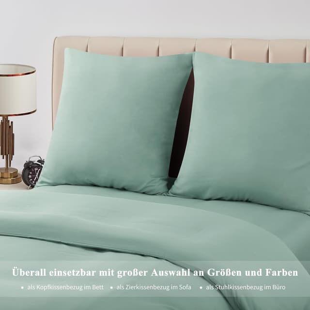 Detalle de Aisbo Kissenbezug 80x80 im 2er-Set (Kopf-/Dekokissen), Salbeigrün, Mikrofaser mit Reißverschluss, ÖKO-TEX