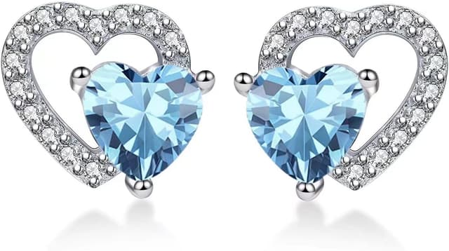 Thumbnail 6 de Qings boucles d’oreilles en pierre de naissance cœur en argent 925 plaqué platine