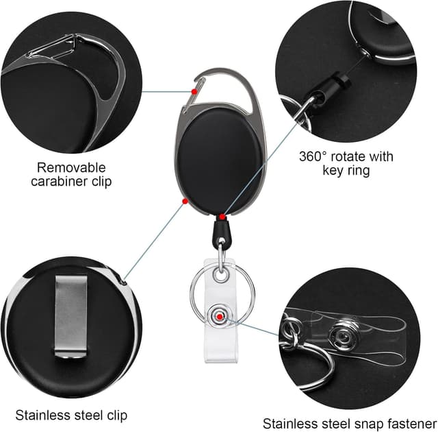 Detalle de Vicloon einziehbarer Schlüsselanhänger (2er-Set) mit Clip und Schlüsselring – für Ausweis, Karten und Schlüssel