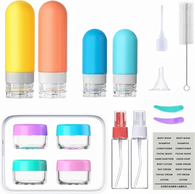 Detalle de Laxen 16 Pack Travel Bottles for Toiletries – leakproof silicone set with TSA/CAA approved clear bag