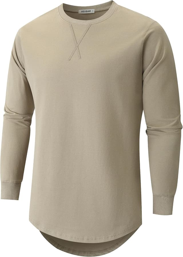 Detalle de VEIISAR Herren Dickes Rundhalsmantel-T-Shirt aus 100% Baumwolle (Heavy Duty) – Preshrunk Longline