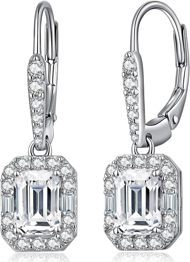 Detalle de jiamiaoi 18 Karat Weißgold plattiert Ohrringe aus 925 Sterling Silber (hängend) mit 4A+ Zirkonia