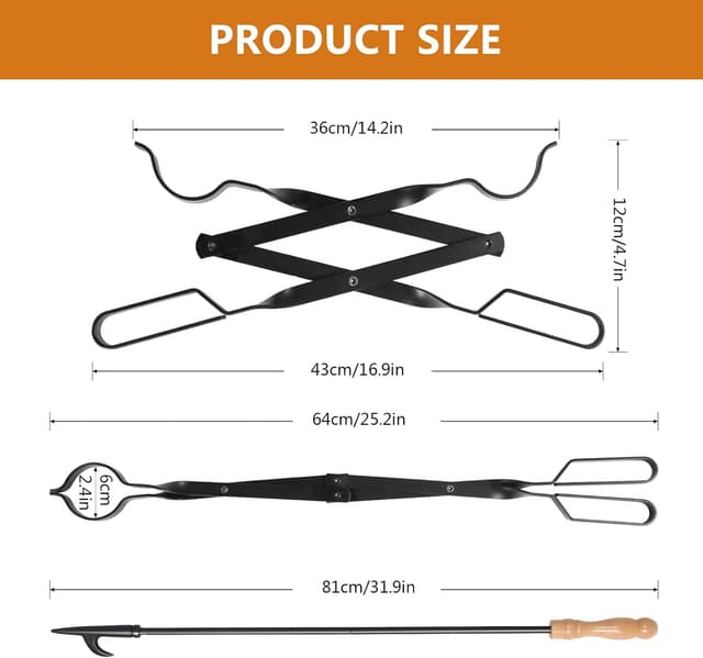 Detalle 2 de Uten Kit Camino con Attrezzi in Ferro Battuto (2 pezzi): pinze per caminetto e fire poker