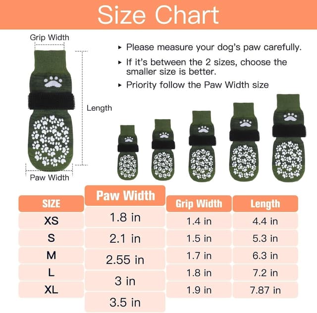 Detalle de EXPAWLORER Anti-slip Dog Socks with Grips (Double-sided gel boots) – Army Green, Size L