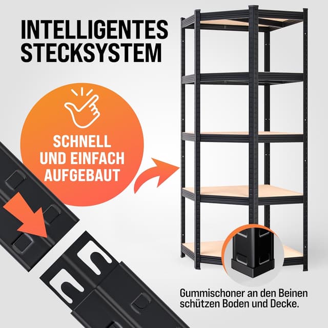 Detalle de Monzana 3er Set Schwerlastregal Eckregal (2625 kg) mit MDF-Platten, schwarz – modular & steckbar