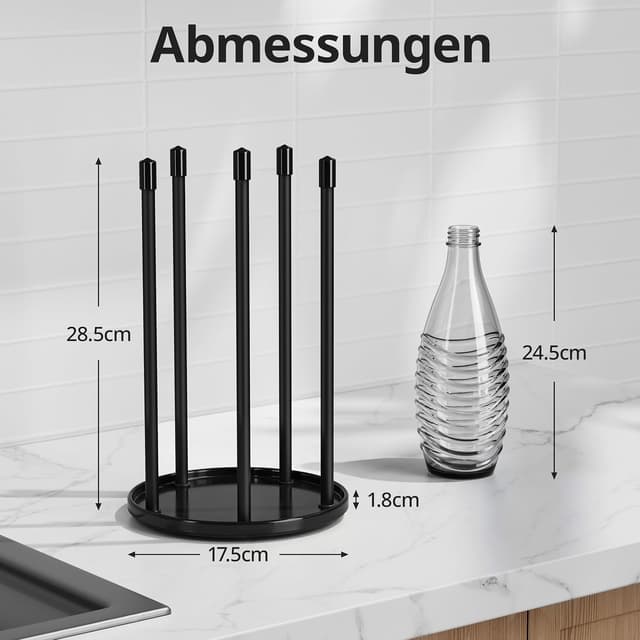 Thumbnail 6 de Emil Flaschen Flaschenhalter für SodaStream – Keramik-Abtropfständer mit Wanne für 5 Crystal-Flaschen in Schwarz