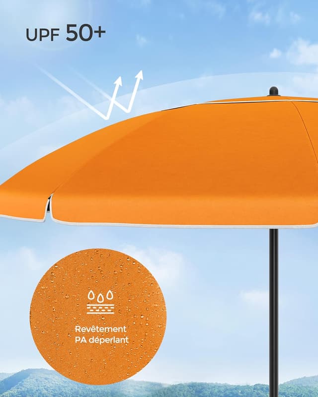 Detalle de SONGMICS Parasol orange de 160 cm avec UPF 50+ inclinable sur 30° dans les deux sens, hauteur réglable (sans base)