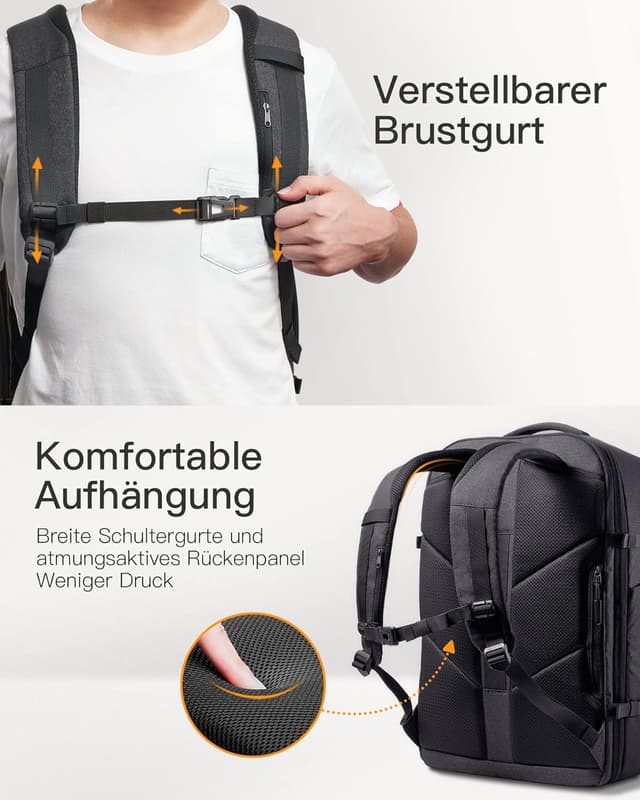 Thumbnail 5 de Inateck 38,5–46,2 L erweiterbarer Reiserucksack für Laptop