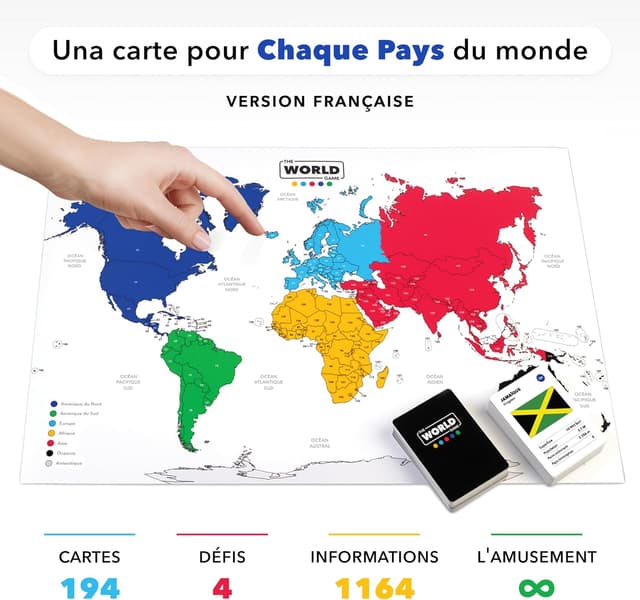 Detalle 2 de The World Game – Jeu de géographie avec carte du monde (194 pays) – jeu éducatif en français