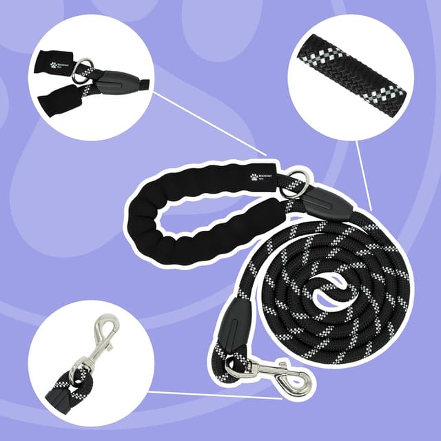 Detalle de Reichstadt Pets Guinzaglio per cani in nylon morbido con impugnatura in EVA riflettente e moschettone girevole 1,5 m