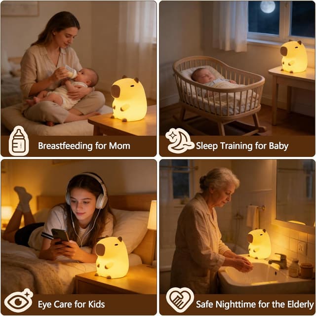 Thumbnail 6 de FAMIDUO Capybara Night Light for Kids – rechargeable touch LED squishy lamp with 2 dimmable levels