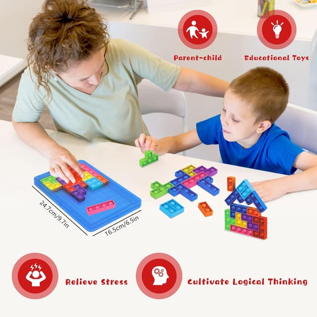 Detalle de Silicone Sensory Fidget Toys Tetris-Style Pop It Puzzle for Kids & Adults (Anti-Stress Squeeze Toys)