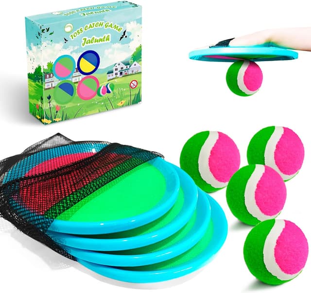 Detalle de Jalunth Klettballspiel (Klettball Strandspielzeug) – Wurf- und Fangspiel mit Klett-Palette