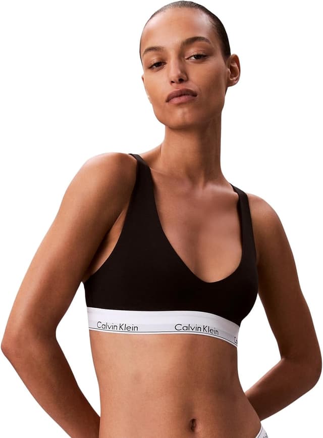 Detalle de Calvin Klein Donna Bralette Unlined Triangle con spalline regolabili: comoda e senza imbottitura