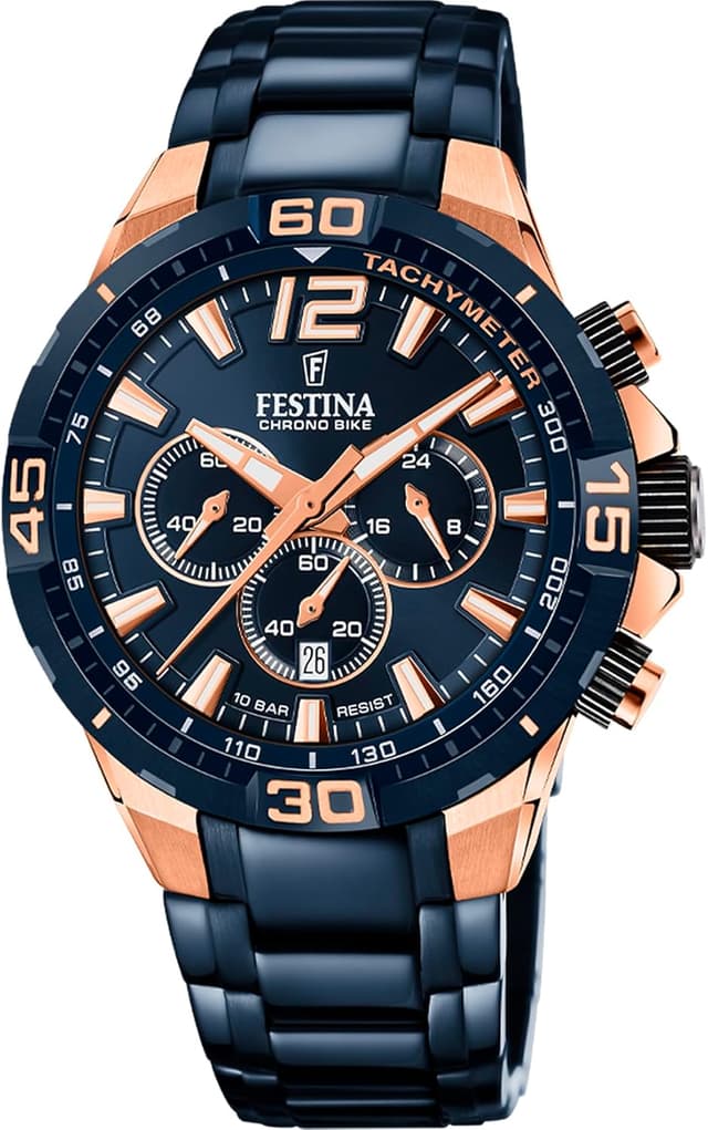 Detalle de Festina Herren Analog-Uhr F20524/1 Special Editions – Edelstahl 316L, blaues Zifferblatt, Quarz-Chronograph, Kalender