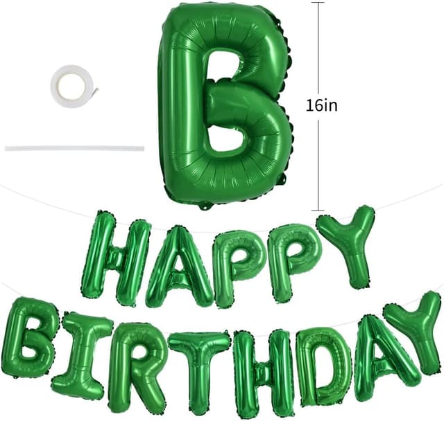 Detalle 2 de TONIFUL Green Mylar "Happy Birthday" Banner 16" 🎈