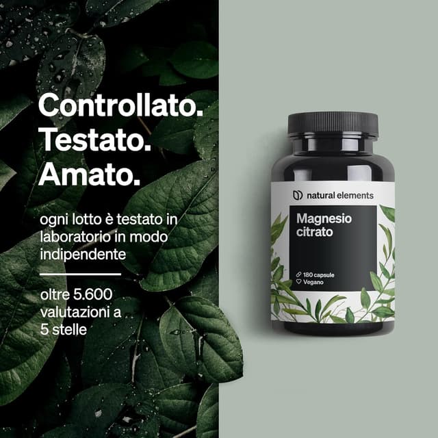 Detalle de Magnesio Citrato Premium in capsule Natural Elements – 2320 mg, con 360 mg di magnesio elementare per dose giornaliera