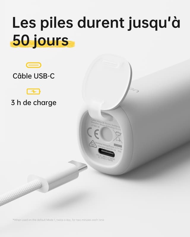 Detalle de Laifen Wave Special — brosse à dents électrique sonique, oscillation 60°, autonomie jusqu’à 50 jours, 2 têtes de brossage, IP68 (gris mat)