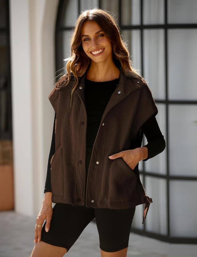 Detalle 2 de OPCAKM Women’s Fuzzy Fleece Vest Gilet with Pockets