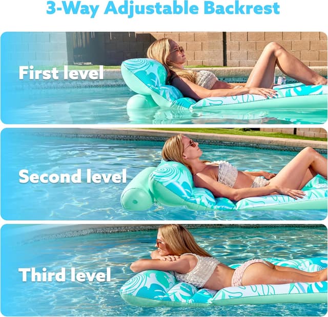 Detalle de SLOOSH Inflatable Pool Float for Adults with Adjustable Backrest, Cup Holders and Water Flow Vents
