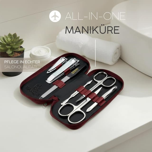 Detalle de Maniküre Set Solingen MarQus „marQus“ – 7-teiliges Nagelset im Echt-Leder-Etui (inkl. Scheren, Pinzette & Saphir-Nagelfeile)