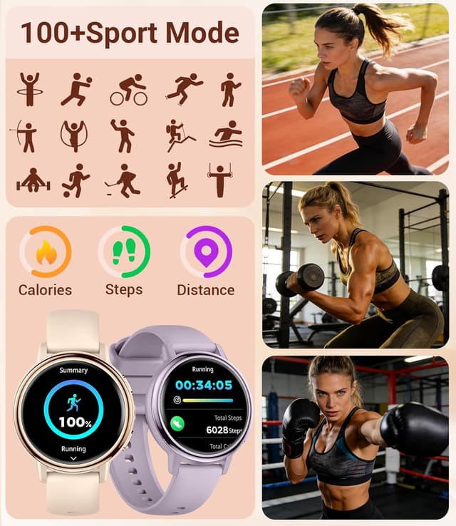 Detalle de SUNKTA Smart Watch for Women with Bluetooth calling, 1.26" HD display and fitness tracking (Purple)