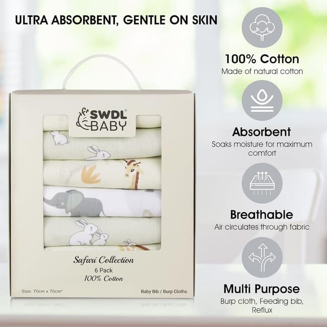 Thumbnail 3 de Large Baby Muslin Cloths Pack of 6 70 x 70 cm