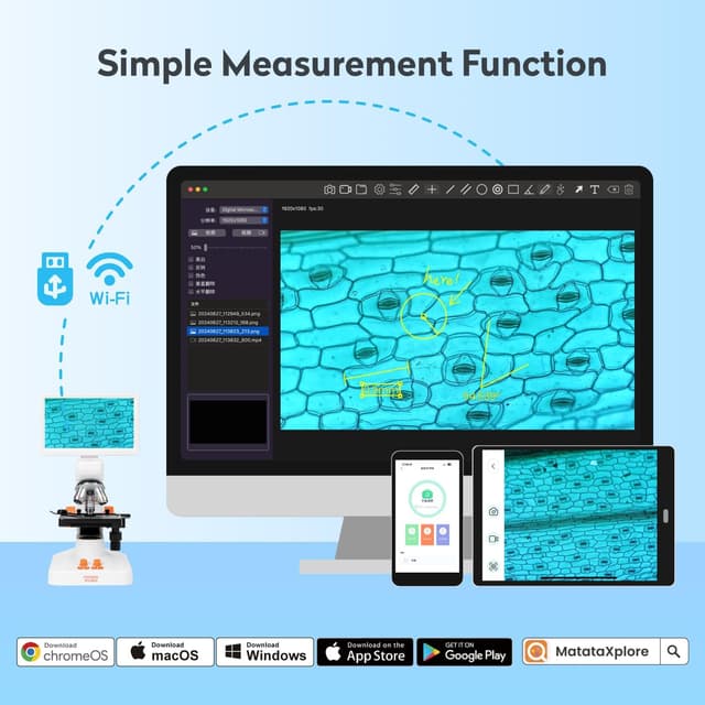 Detalle 2 de MatataStudio MT3-2 digitales HDMI-Mikroskop mit 7-Zoll-USB-LCD, 2 MP CMOS und Foto-/Video-Funktion