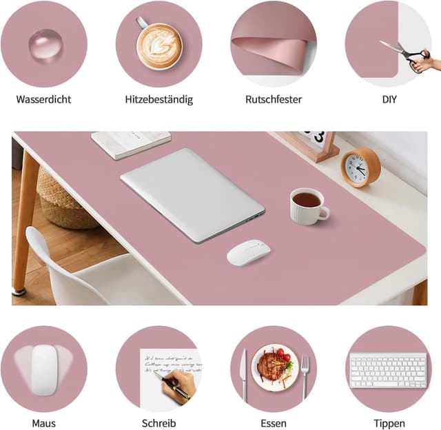 Detalle de Sevenpers Schreibtischunterlage Kinder doppelseitig wasserdicht & rutschfest, PU-Leder Mauspad 60 x 40 cm (Lila/Rosa)