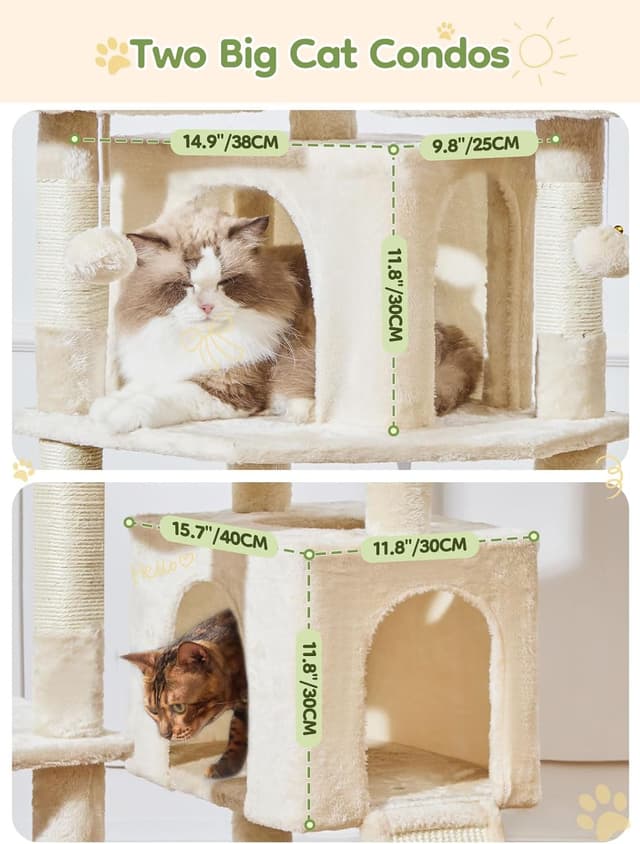 Detalle de Taoqimiao MS047M Cat Tree (193 cm) with 7 sisal posts, condos, hammock and hanging basket