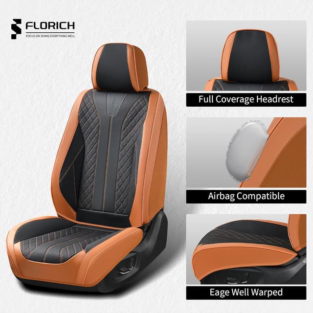 Detalle de FLORICH Leather Seat Covers for Cars (Front) – Waterproof Faux Leather, Universal Fit, Brown & Black