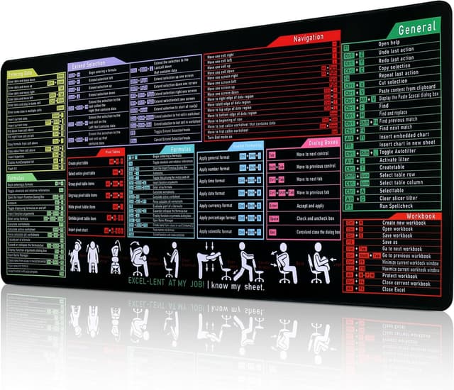 Detalle de Yimomoyi Mousepad „Excel Shortcuts“ – XXL Schreibtischunterlage 900 x 400 mm mit Anti-Rutsch-Unterseite