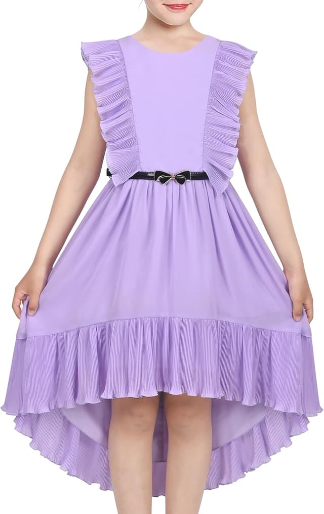 Thumbnail 6 de Sunny Fashion Mädchen Kleid mit Rüsche, Cap Sleeve, Gürtel – solid für Festzug, Hochzeit & formelle Anlässe (Gr. 116–158)