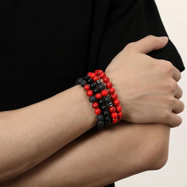 Detalle de XIANNVXI 3–4er Set Perlenarmbänder für Herren (8 mm) aus Naturstein, elastisch verstellbar
