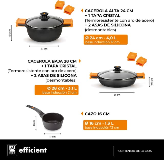 Detalle 2 de BRA Efficient Set de Cocina 3 Piezas, Aluminio Fundido