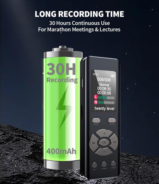 Thumbnail 1 de DISTANCEE 64GB Digital Voice Recorder — voice activated
