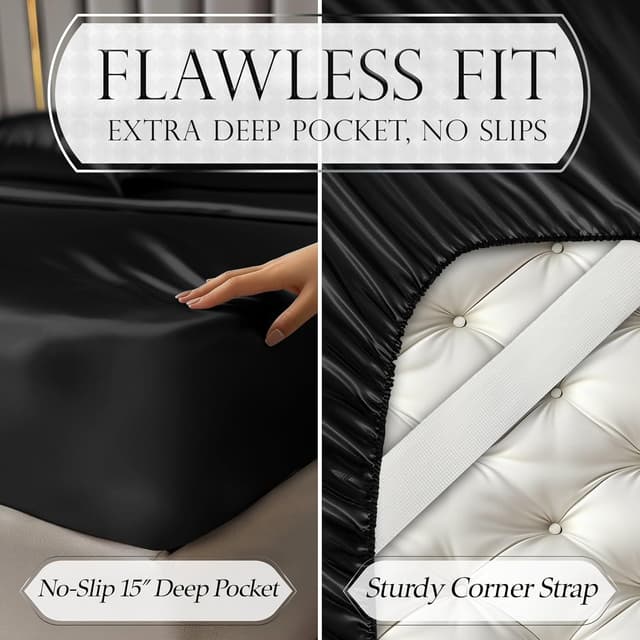 Thumbnail 4 de DECOLURE Satin Bed Sheets Queen 15" Deep Pocket