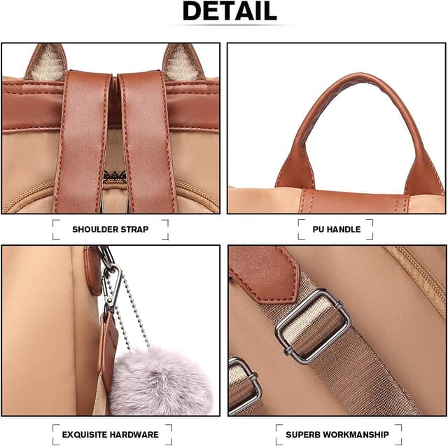 Detalle de Miss Lulu sac à dos en polyester décontracté pour femme, design antivol et poche sécurisée