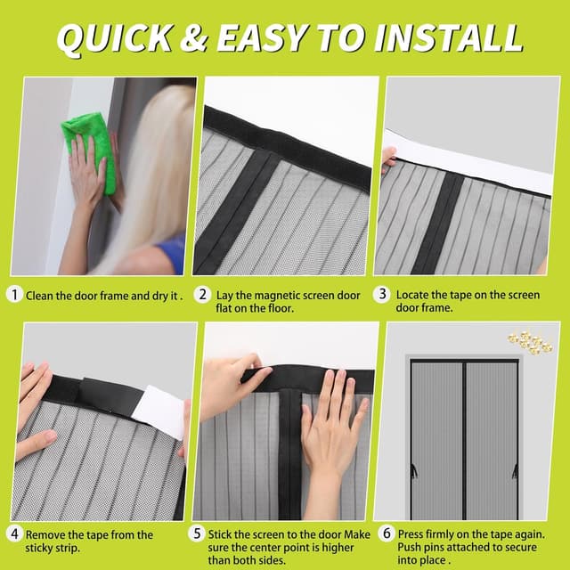 Detalle de Iduontis Magnetic Screen Door for 36 x 82 in Door Openings (Split Curtain, Hands-Free)