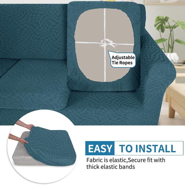 Detalle de Housse assise et dossier de canapé extensible Ystyle (3 places) – Turquoise