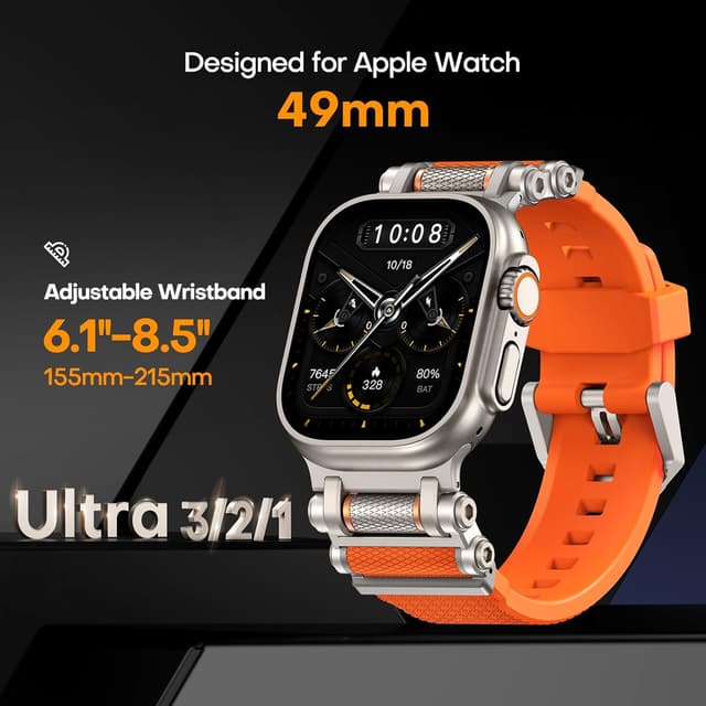 Detalle 2 de TAURI Liquid Silicone & Stainless Steel Strap for Apple Watch Ultra (49mm) – Orange