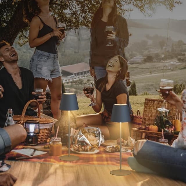 Detalle de MALUX Lampe de table LED sans fil en aluminium avec intensité variable (IP54) – blanc chaud/blanc naturel/blanc froid