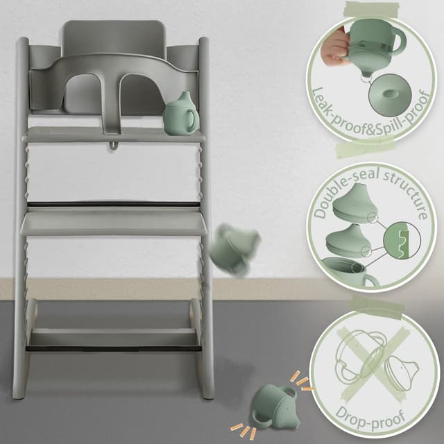 Detalle de Moonkie Silicone Baby Sippy Cup (6+ Months) with 2 Straws, Leak-Proof Valve, 120ml Sage