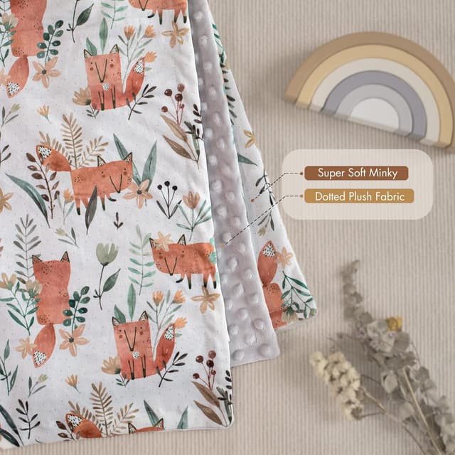 Detalle de Soarwg Kids Baby Blanket (Little Fox) – 75x100cm soft plush newborn blanket with dotted micro fleece backing