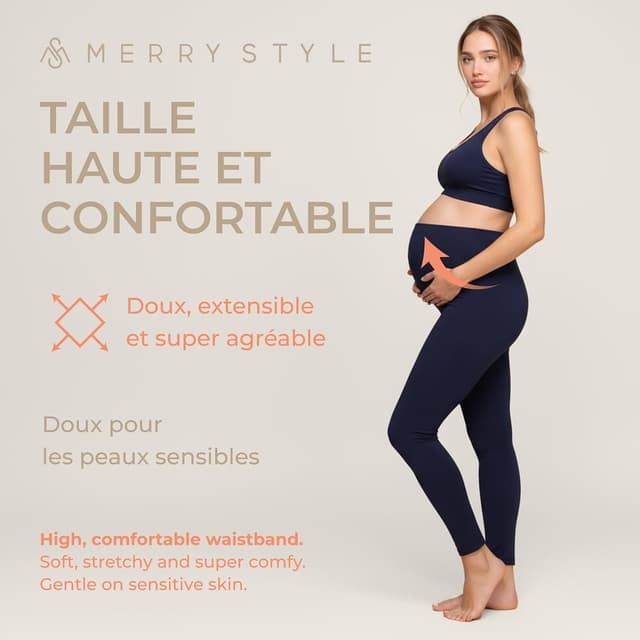 Detalle de Legging de grossesse long taille haute Merry Style (MS10-297) pour le sport et le quotidien