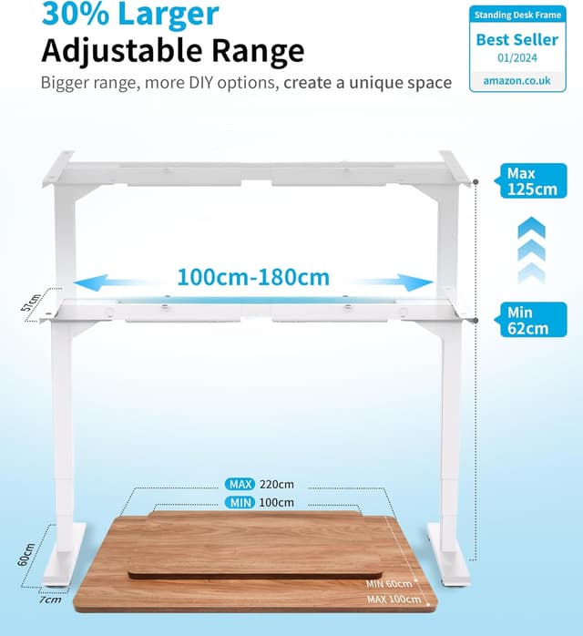 Detalle 2 de MAIDeSITe T2 Pro Plus dual-motor height adjustable standing desk frame (white)