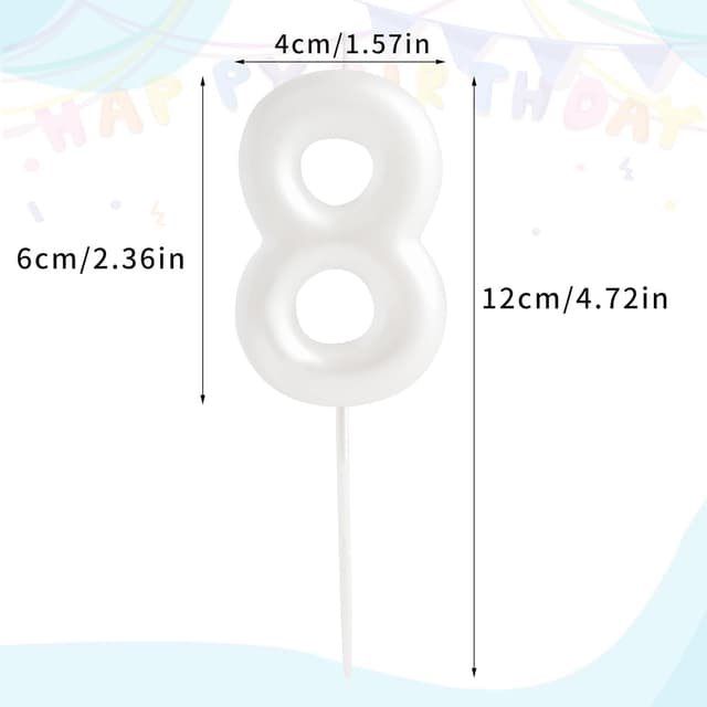Detalle 2 de Hongplus Macaron White Number 8 Birthday Candle – Cake Topper for Girls’ 8th Birthday