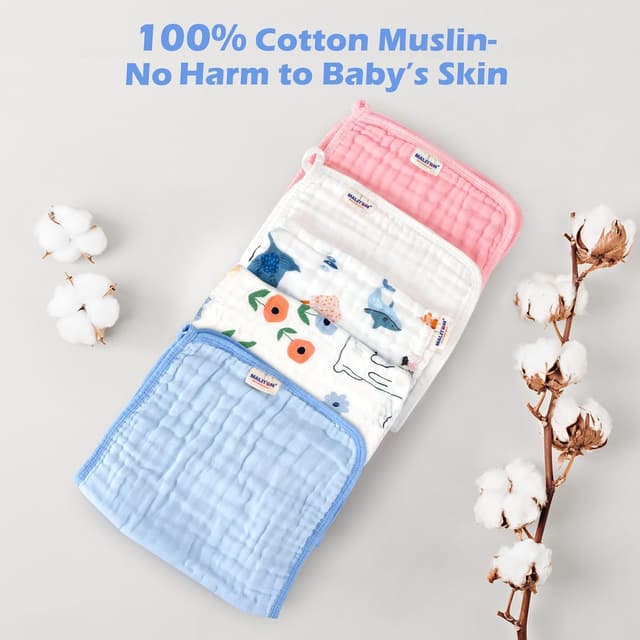 Detalle 2 de Maliton Muslin Cloths for Baby – 6 Pack 50x25cm 100% Cotton Burp Cloths (Fairy Tale)
