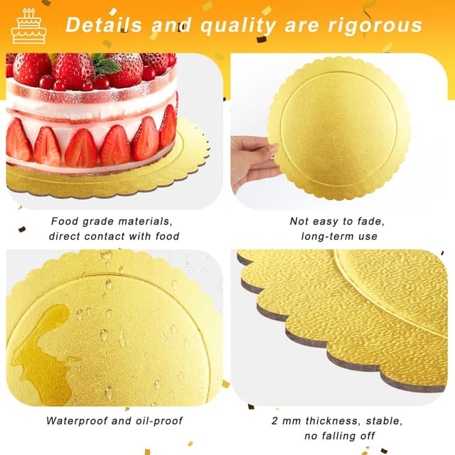Thumbnail 2 de WDZGX Cake Board 20cm Tortenunterlage Rund 6 Stück Gold